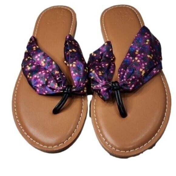 Matilda Jane Shoes Thong Sandals Purple Tulip Flower Design Flat NWOT Women's 7 - Picture 1 of 3